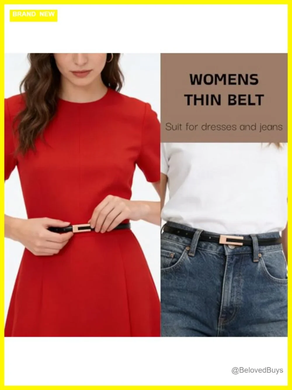 Skinny Faux Leather Belt for Women with Gold Buckle